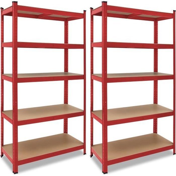2 estanterías metálicas de alta resistencia de 180x90x40 cm - rojas - Carga máxima 875 kg