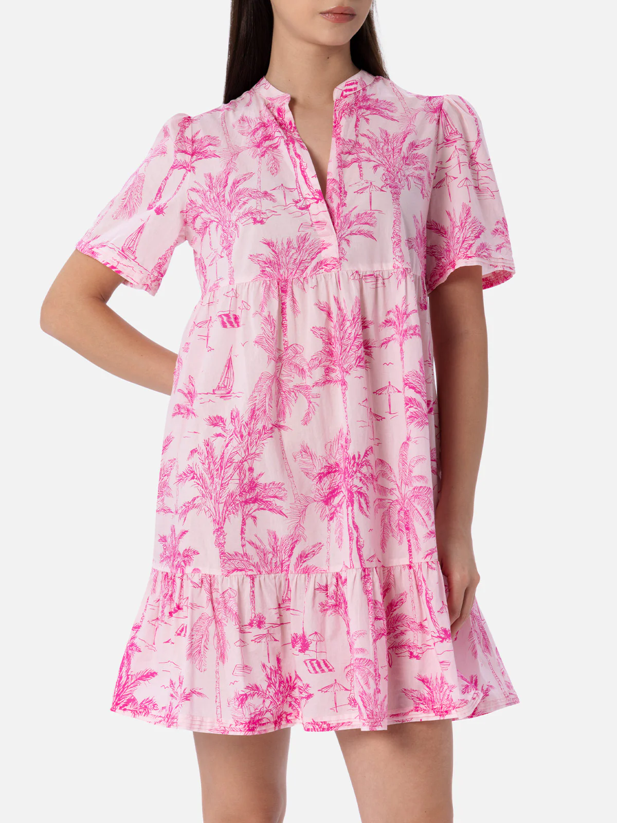 Siara damesjurk van kort katoenvoile met toile de jouy-print