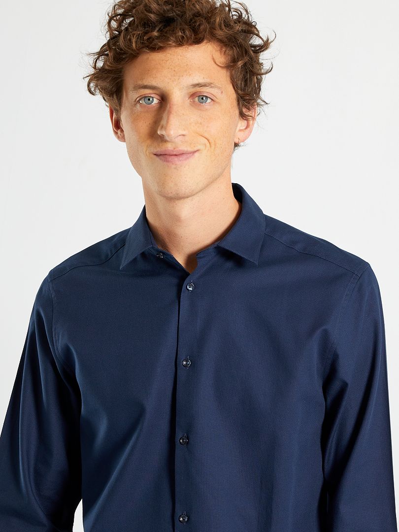 Camisa lisa de corte recto - azul y negro