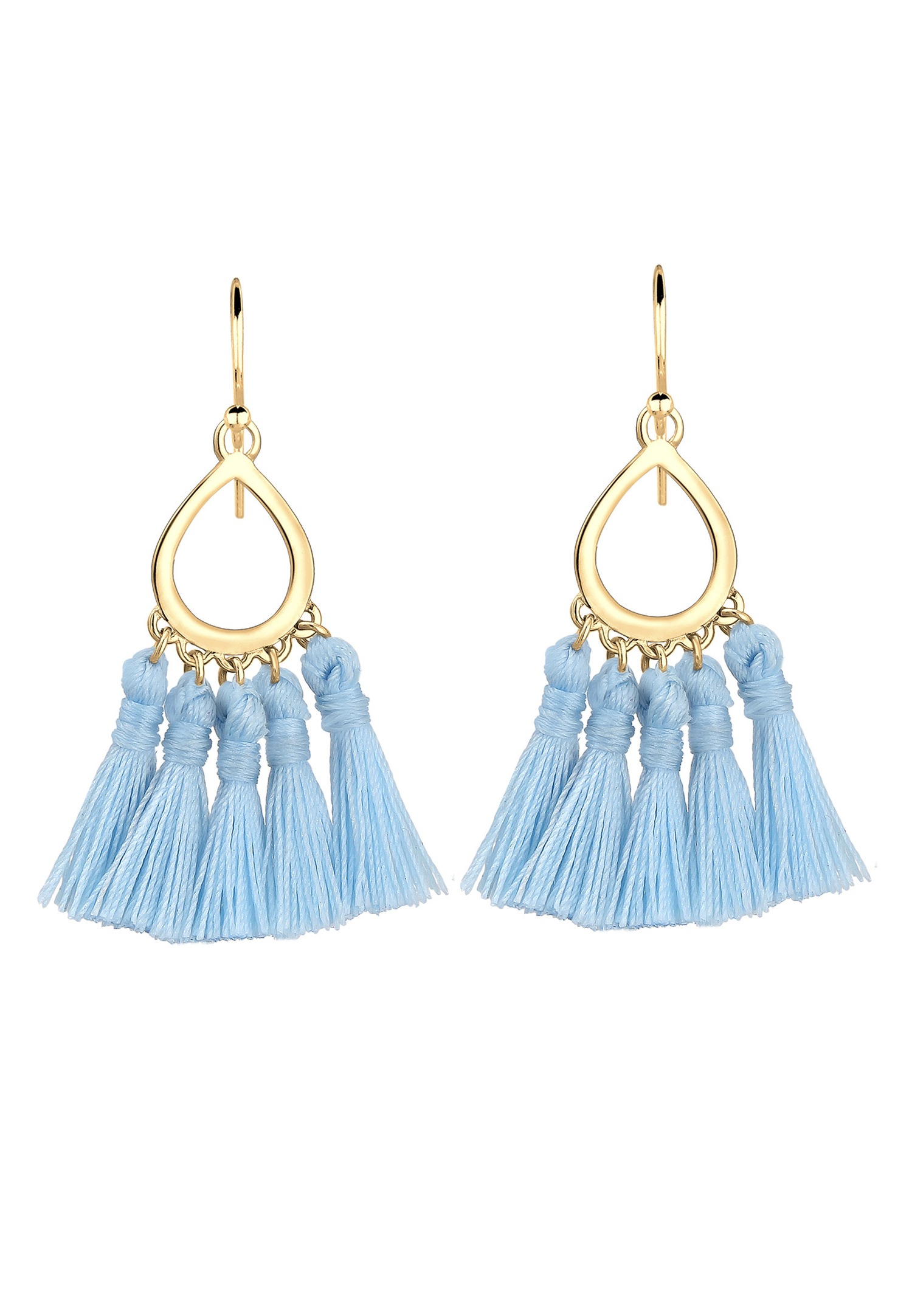 Elli Forme de Goutte Boho Festival Pompon Bleu Boucles d'Oreilles Femme (925/1000) Argent