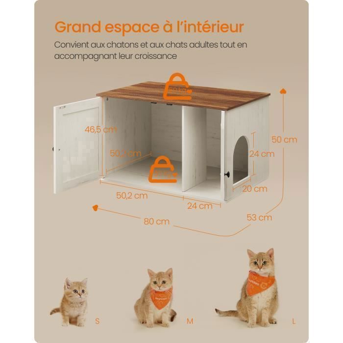 Cat Litter Box, Charcoal Filter, Removable Divider, 80 x 53 x 50 cm, Brown and White