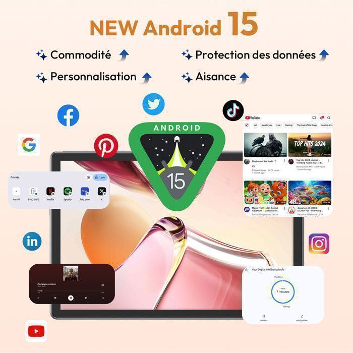 Tablette Tactile P60 Pro Android 15 24 Go + 256 Go(1To Extensible) 10.1
