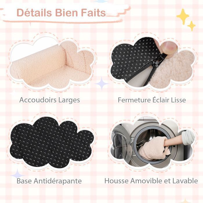 Canapé pour Enfants Pliable COSTWAY  Convertible 2-en-1 avec Motifs de Coquillages, Poignée Légère, Base Anti-Dérapante, Beige