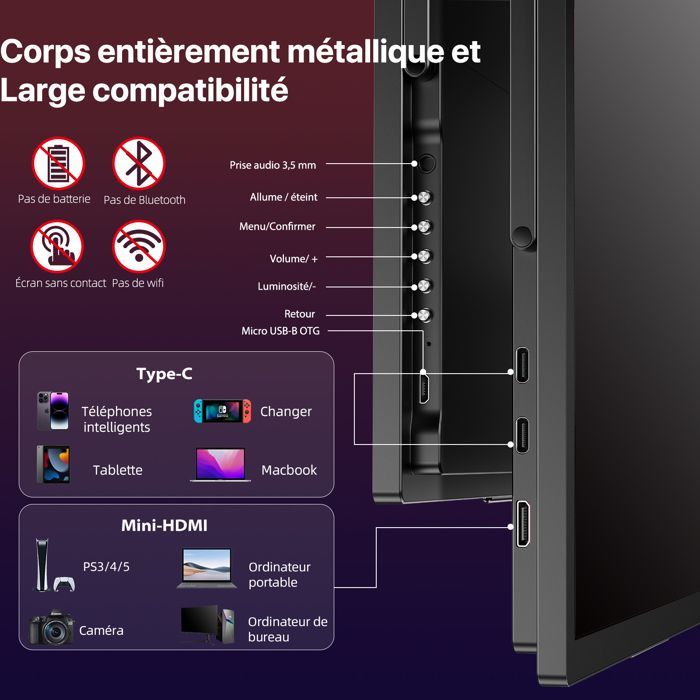 Monitor portátil UPERFECT de 18,4 polegadas com resolução 4K UHD (3840 x 2160) e suporte ajustável integrado/compatível com VESA.