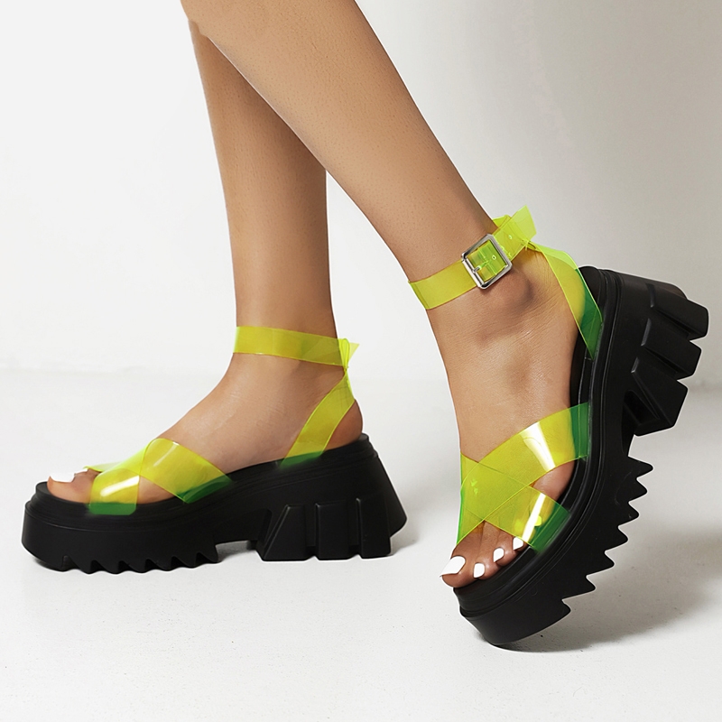 Sandali con plateau e tacco alto, punta aperta, trasparenti, con cinturino alla caviglia e fibbia, scarpe estive casual da donna 2022
