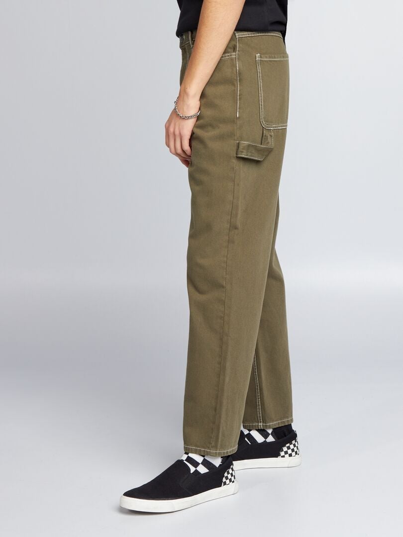 Cargobroek met contrasterende stiksels - Khaki
