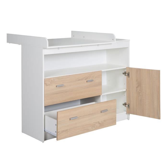ROBA Gabriella Changing Table - 2 Drawers, 1 Door, 1 Open Compartment - White and Sonoma Oak Wood Effect