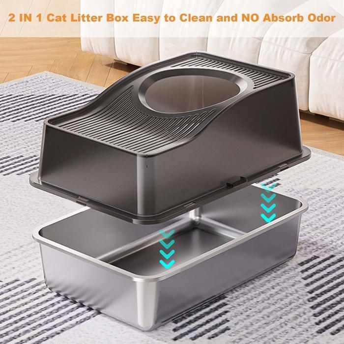 Arenero para gatos - 60 x 40 x 34 cm - Casita para gatos con pala - Negro