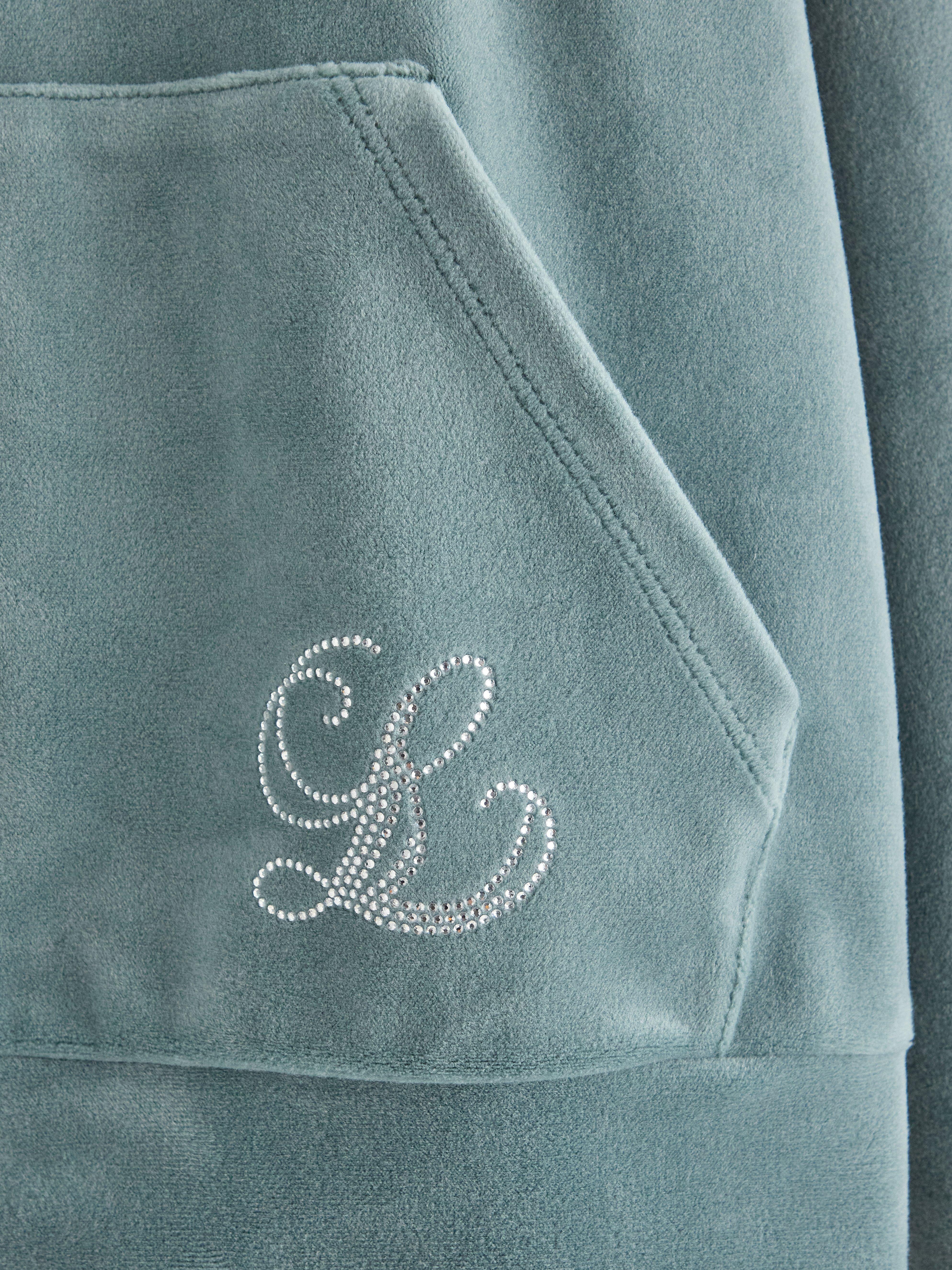 Hettegenser i velour Dusty Aqua