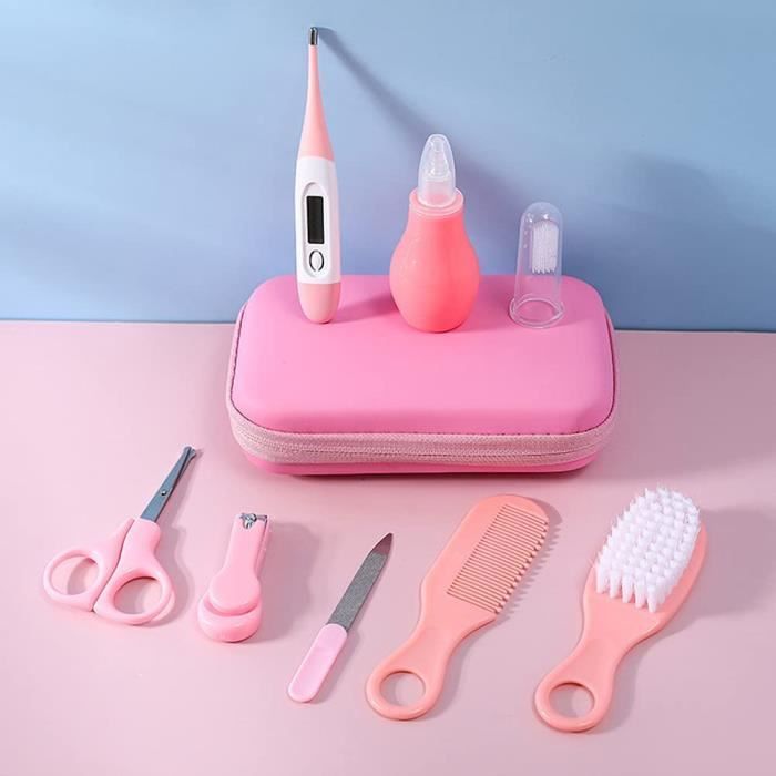8pcs Trousse de Soin Bébé, Professionnel Trousse de Toilette Bebe Kit Soin Naissance Bebe Portable Le Voyage à la Maison
