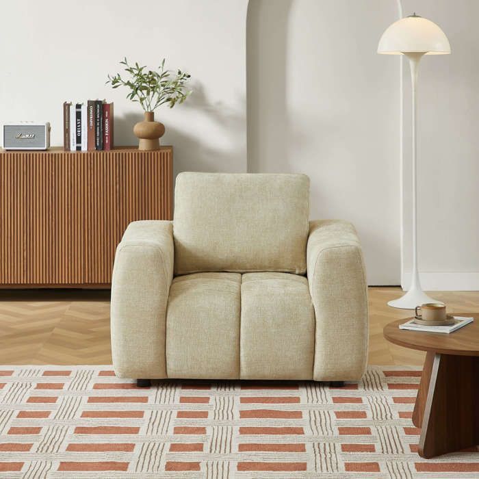 Sillón fijo KEREA, 1 plaza, tejido de chenilla color topo.
