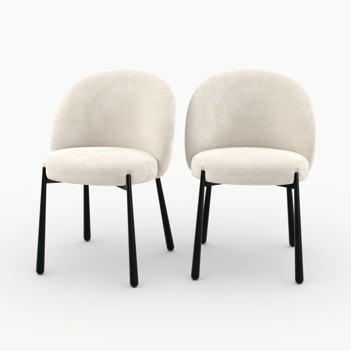 Set mit 2 Stühlen aus ecrufarbenem Chenille-Samt und schwarzem Metall – Pulpy – Rendez-Vous Déco