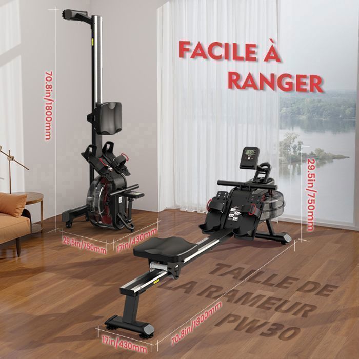 PASYOU PW30 Silent Water Rower 14L – 6 Füllstandsanzeigen mit Bluetooth, LED-Anzeige und App, maximale Belastung 150 kg