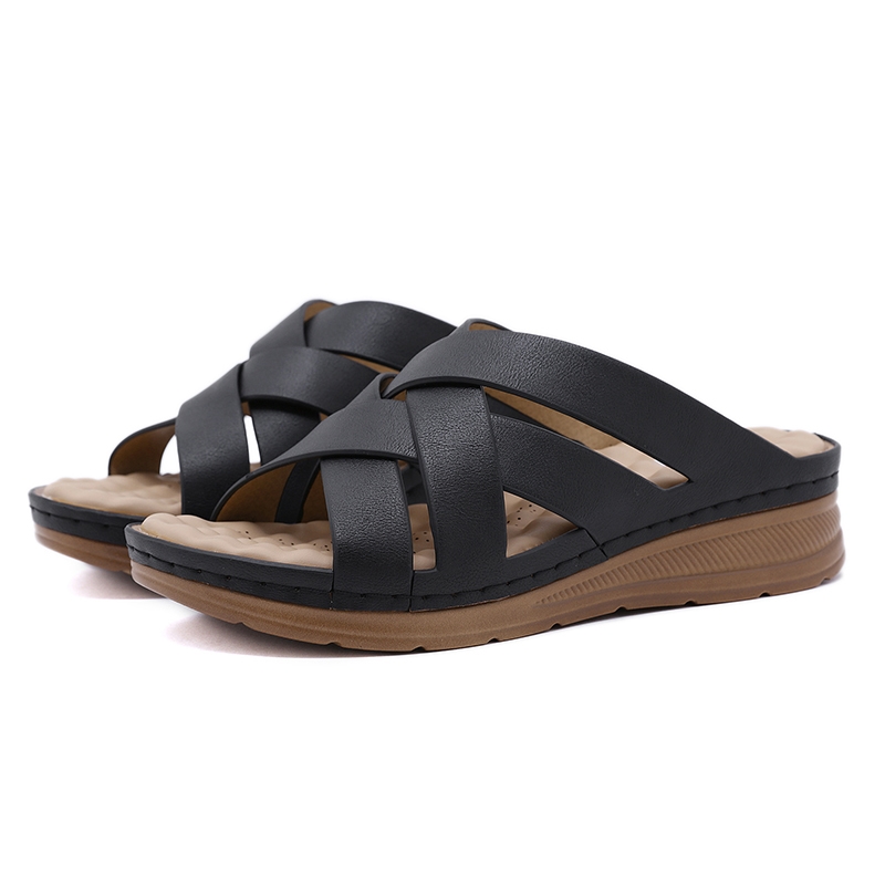 Nouvelles sandales confortables et décontractées à talon compensé et massage croisé, chaussures de plage tendance pour femmes T1138 2