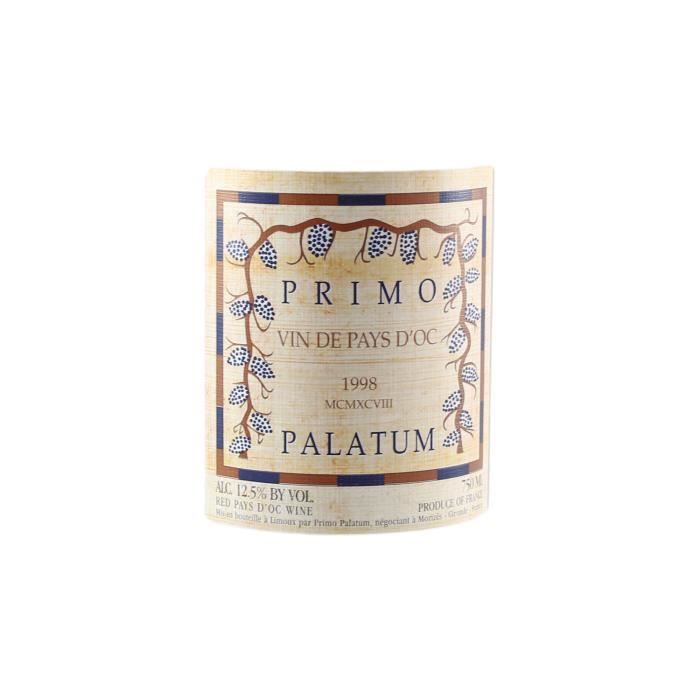 Primo Palatum Pays d'Oc Rouge 1998 - Caja de 6 botellas de 75 cl - Vino tinto IGP de Languedoc-Rosellón - Variedades de uva: Cabernet Sauvignon, Cabernet Sauvignon