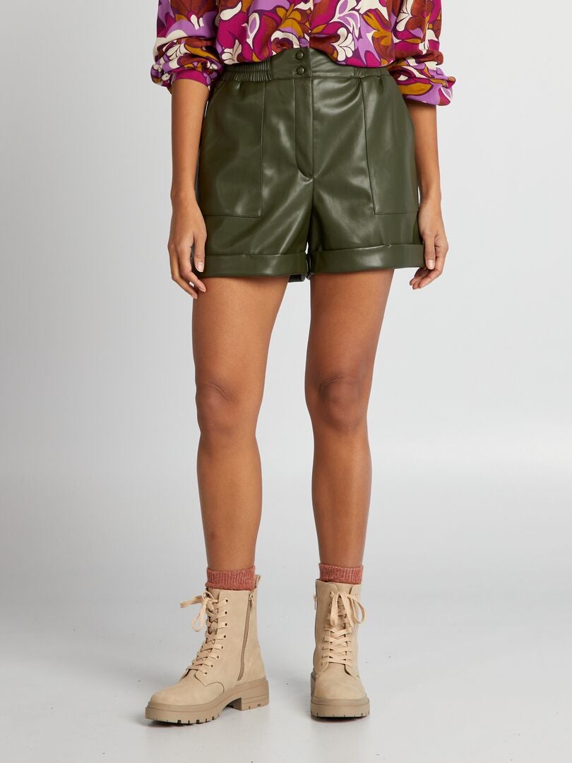 Shorts met hoge taille en boorden - GROEN