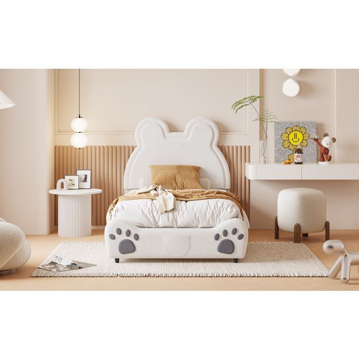 EVRYAE Bärenförmiges Polsterbett für Kinder, 90 x 200 cm, Weiß