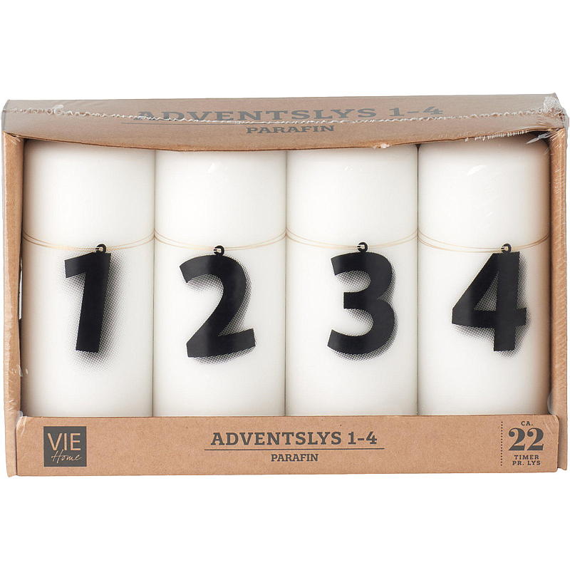 Vie Home adventskaarsen, 4-pack, 12 cm, 1-4 witte kaarsen