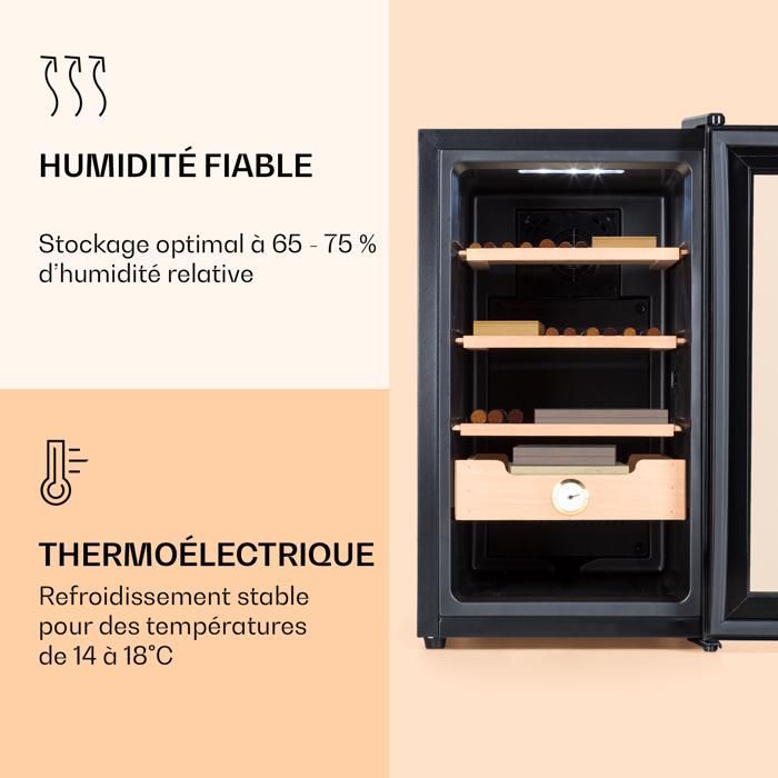 Humidor de puros Klarstein El Presidente 48 - 48 l - 3 estantes - 1 compartimento de madera de cedro - Negro