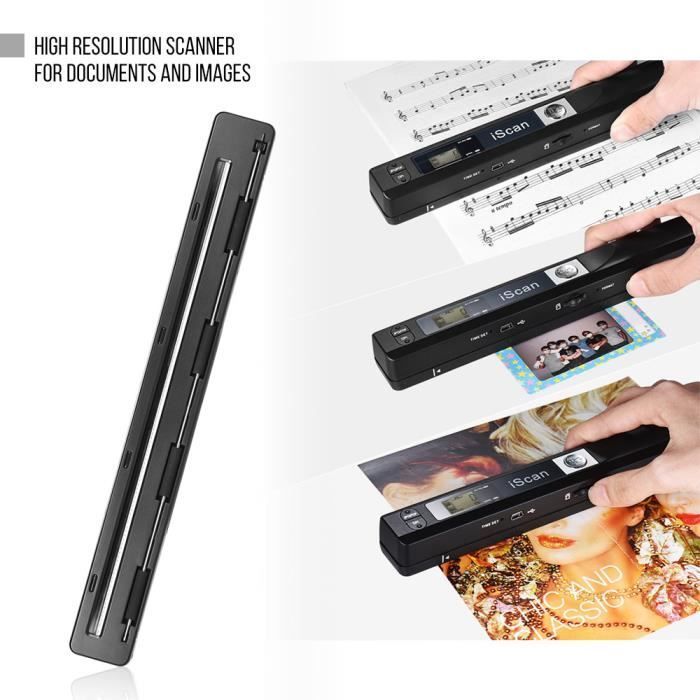 Tragbarer kabelloser HD-Dokumenten- und Bildscanner, A4-Format, 900 DPI, JPG/PDF-Format, LCD-Display, Schwarz (CD enthalten)