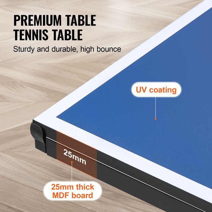 Tavolo da ping-pong VEVOR con rete a sgancio rapido e ruote bloccabili - Piano del tavolo spesso 25 mm