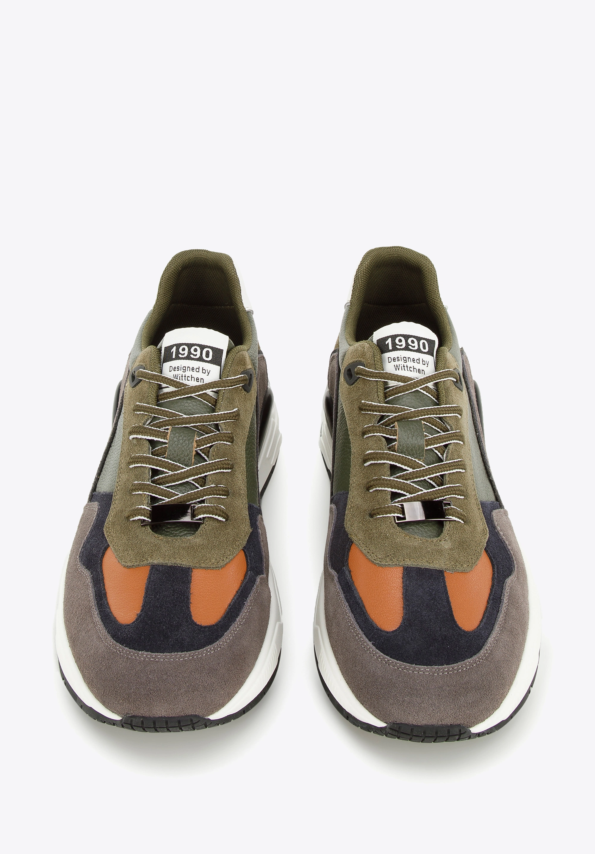 Męskie sneakersy skórzane z motywem w jodełkę zielono-szare