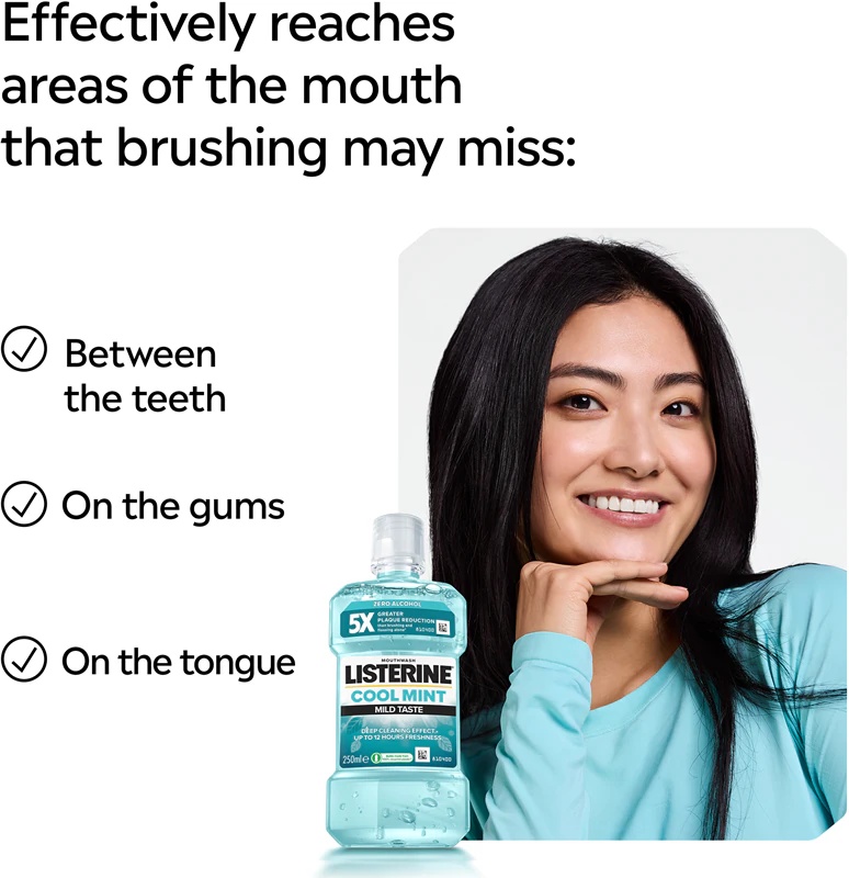 Listerine Cool Mint ustna vodica brez alkohola z blagim okusom