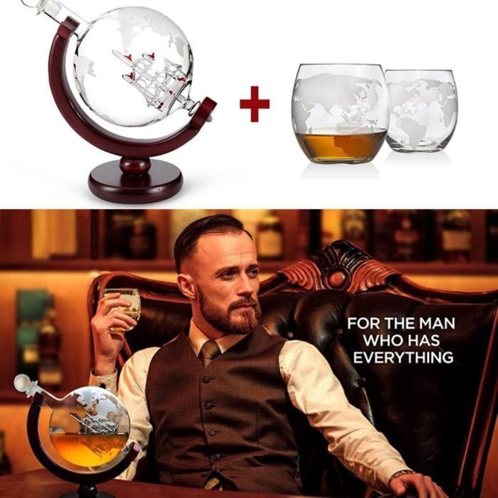 ®RisingFF decanter sferico per whisky con bicchieri, decanter per whisky con 1 decanter e 2 bicchieri