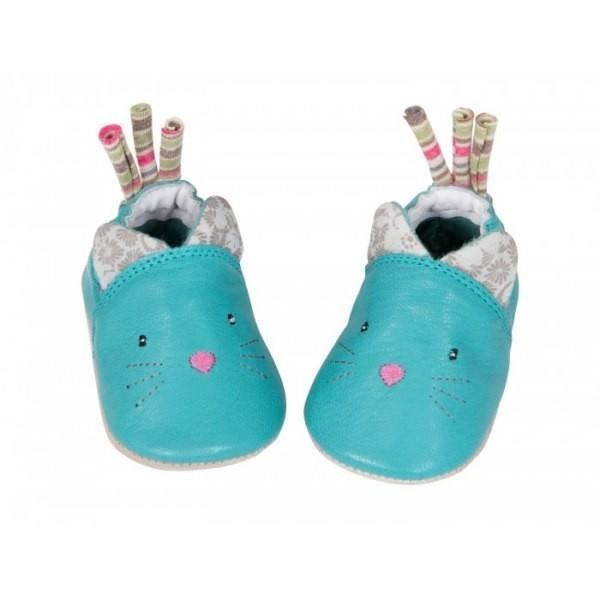 Botines de piel para bebé Les Pachats - Moulin Roty - Azul - Suaves y ligeros