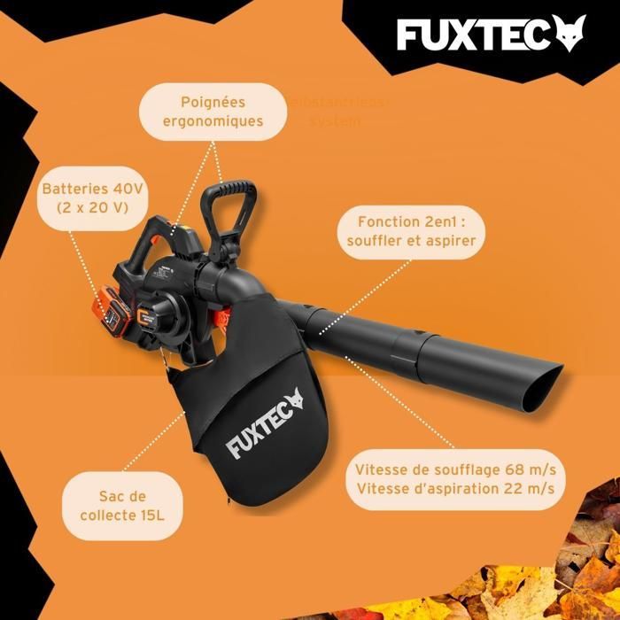FUXTEC Kit souffleur/aspirateur de feuilles à batterie 40V FX-E2LBSSET