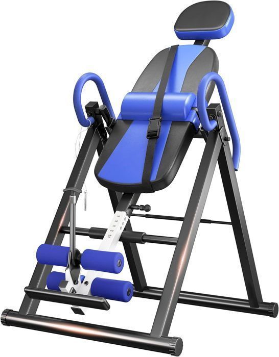 Panca per inversione regolabile e pieghevole DRIPEX con triplo sistema di bloccaggio, Gravity Trainer con cintura di sicurezza, blu