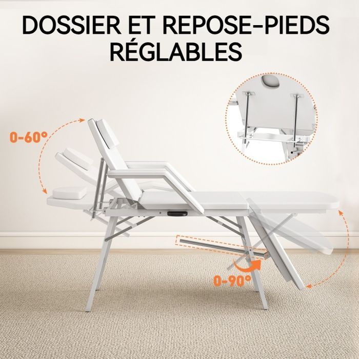 Table de massage pliante WELLTIN 182x82x68 cm, lit massage portable réglable, cuir synthétique, table esthétique pliable, appui-tête