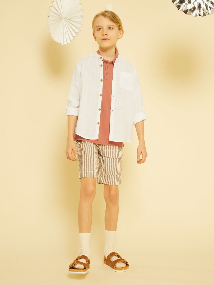 Camisa de linho com gola mandarim - Branca