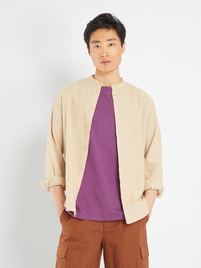 Lichtgewicht effen shirt - BEIGE
