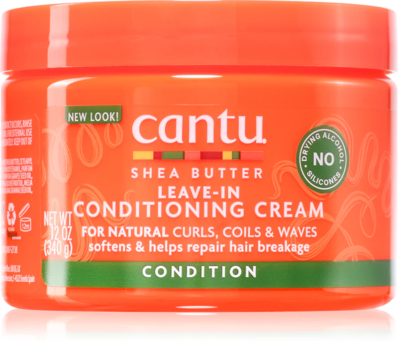 Creme condicionador sem enxágue com manteiga de karité CANTU para cabelos cacheados e ondulados.