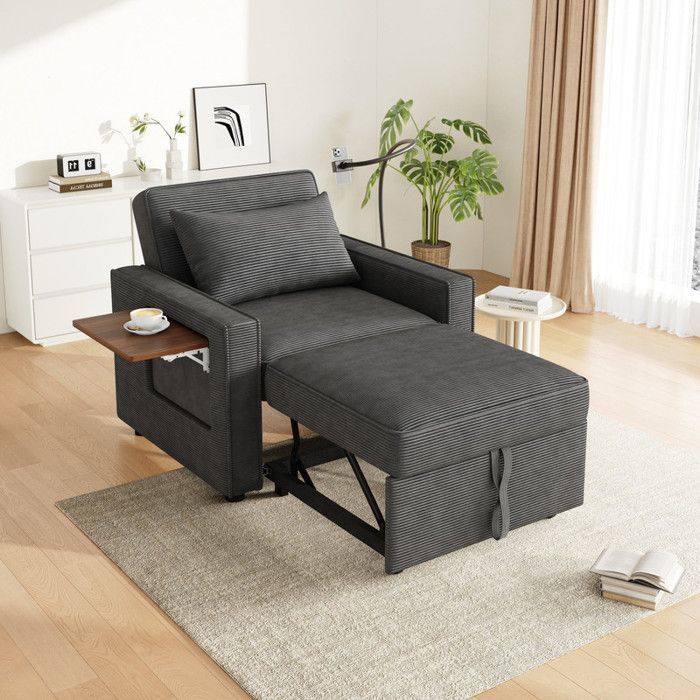Einzelschlafsofa – USB-Anschluss und Handyhalterung – Liegefunktion – Cord – Grau – 93 x 150 x 85 cm