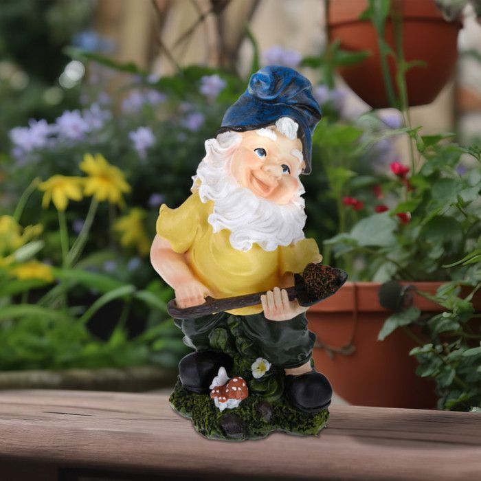 Gnomo de jardín Relaxdays con pala, resistente a la intemperie, 32 x 17 x 15 cm, figura decorativa, elfo, multicolor.