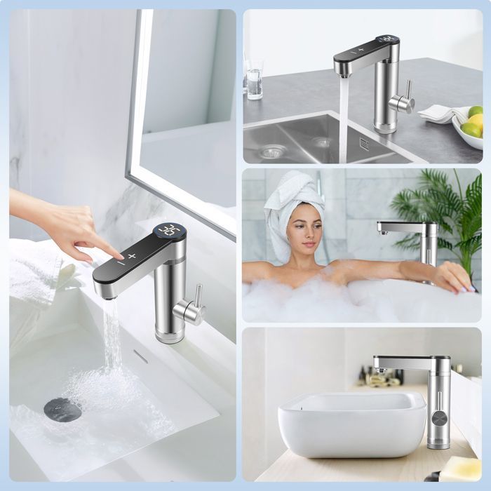 Calentador de agua instantáneo inteligente de 220 V para grifo, ideal para cocina, jardín, camping, caravana y baño.