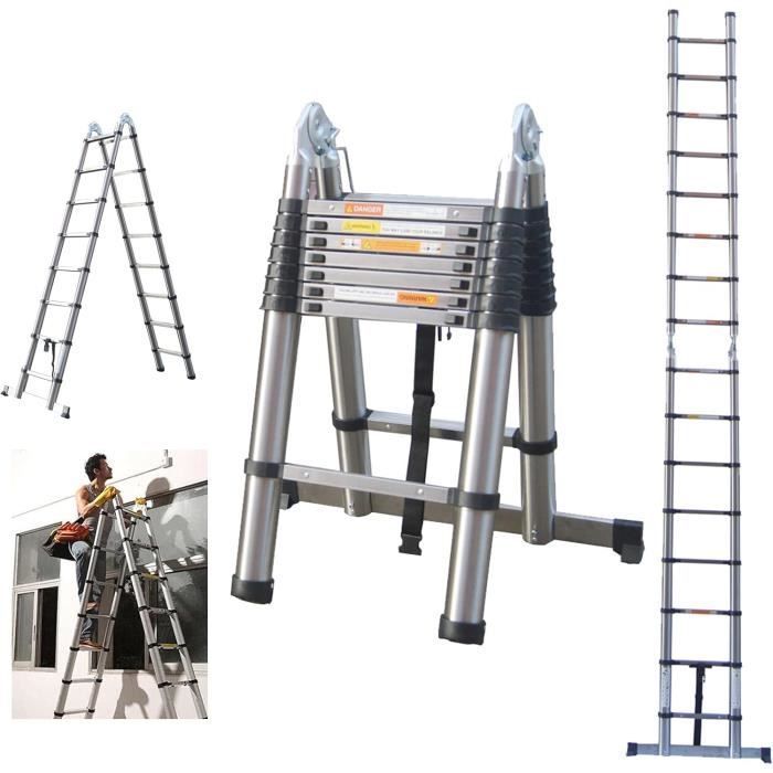 DAYPLUS Telescopic Stainless Steel Ladder, Portable Folding Ladder, Extendable Ladder 5M - 2.5M+2.5M Telescopic Ladder