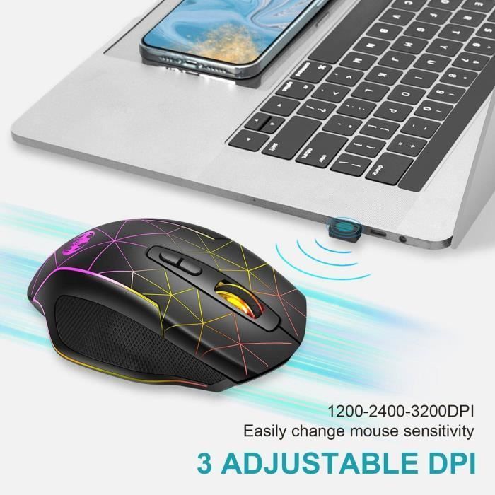 Ratón inalámbrico ergonómico - 2400 DPI - 6 botones - Retroiluminado - USB