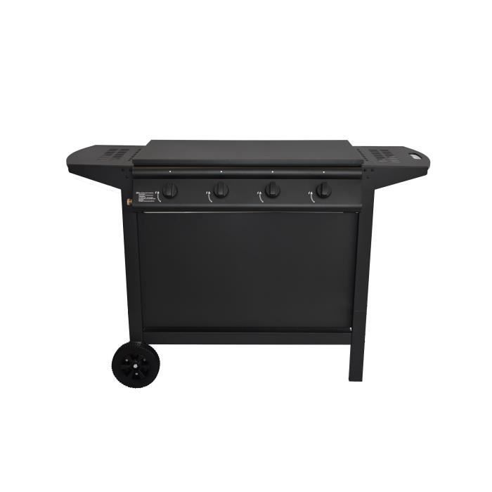 Barbecue à gaz - GRILL GARDEN - Noir - 4 brûleurs - Avec capot de protection - Allumage Piezo électrique