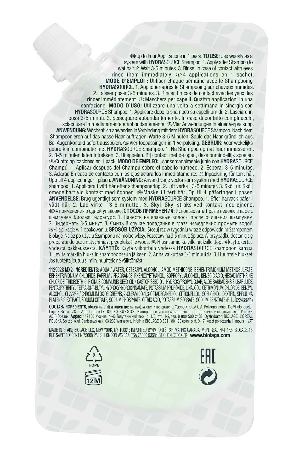 Pachet de tratament profund HydraSource 100 ml - Biolage