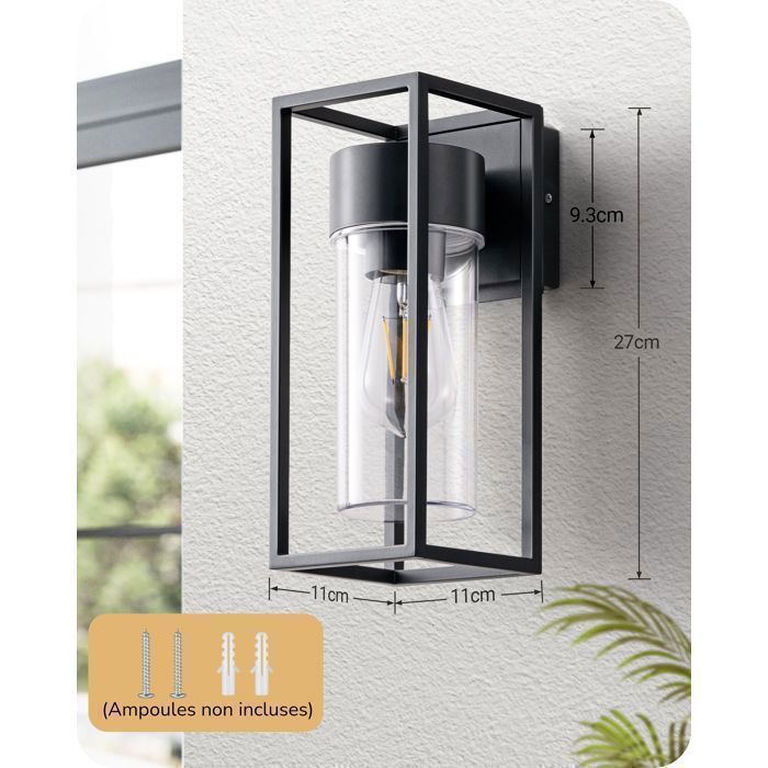 Aplique de pared EDISHINE para interior/exterior, negro, resistente al agua IP44, casquillo E27, bombilla no incluida, iluminación de pared para exteriores.