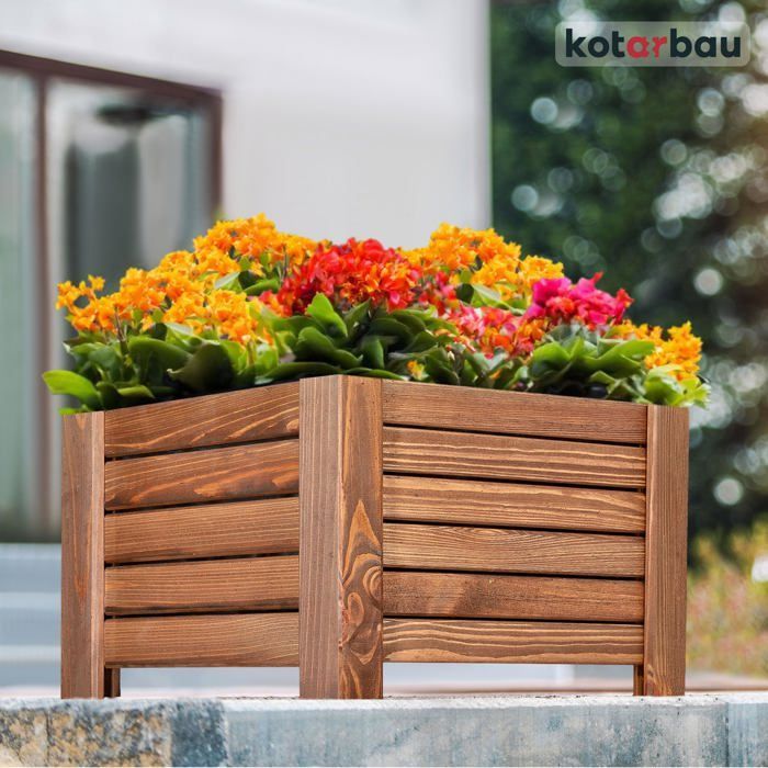 KOTARBAU Blumentopf aus Holz – 38 x 38 x 30 cm – Pflanzgefäß aus verkohlter Kiefer – Garten, Terrasse, Balkon – Braun