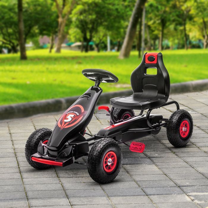 Kart à pédales pour enfant HOMCOM Go-kart siège réglable 3 positions frein à main pneus antidérapant enfant de 5 à 12 ans rouge noir