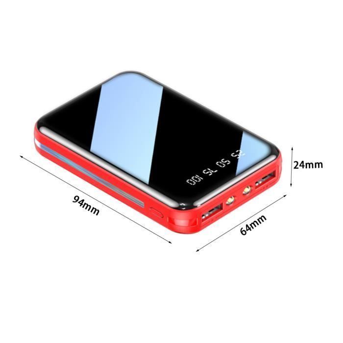 MOMOTOU Externer Akku – 10000 mAh – LED-Taschenlampe – Digitalanzeige – Schwarzer Spiegel