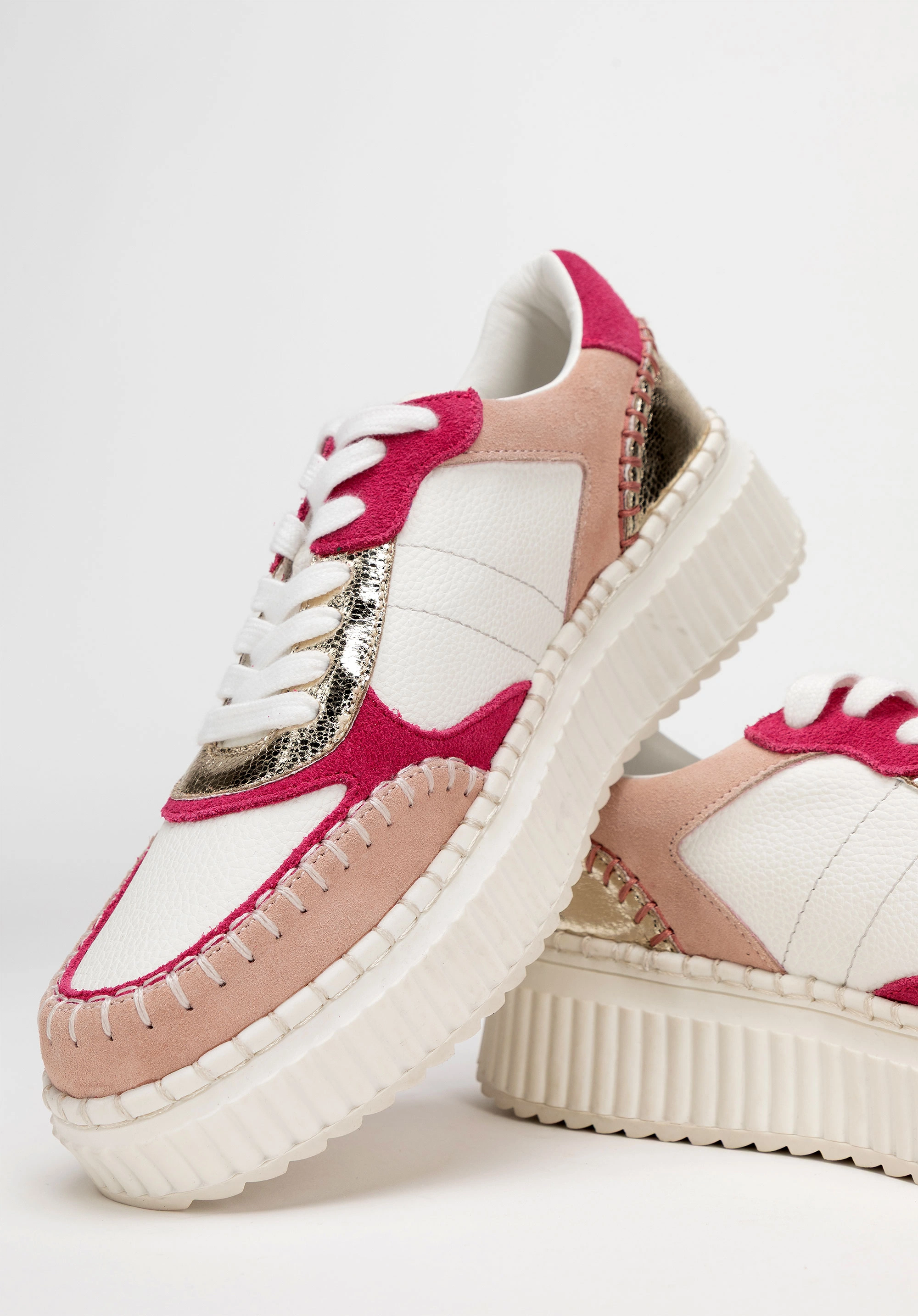 Damskie sneakersy z ekoskóry i skóry zamszowej różowe