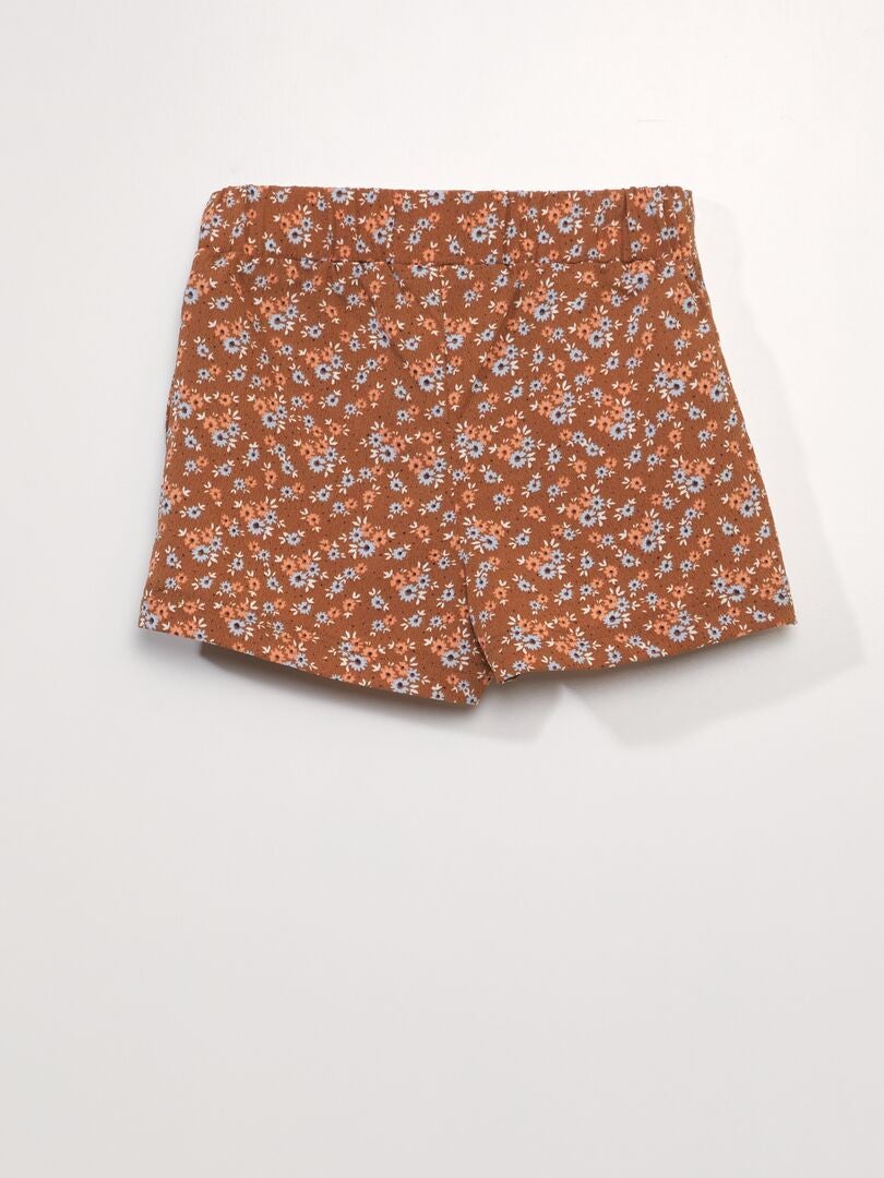 Korte culottes met bloemenprint - BRUIN