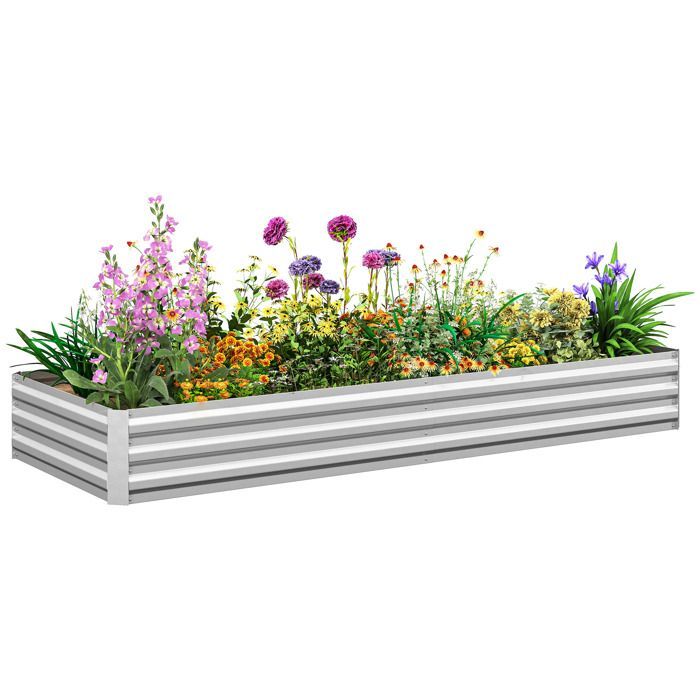 Huerto elevado para hortalizas - Outsunny - rectangular - 241 x 90,5 x 30 cm - chapa de acero corrugado - plata