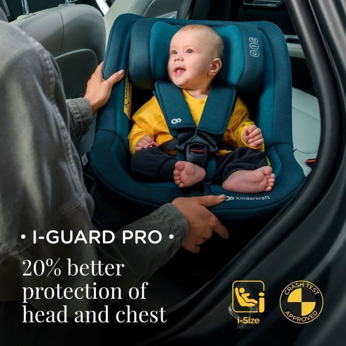 Silla de coche para bebé Kinderkraft I-GUARD PRO I-SIZE, 61–105 cm, giro de 360°, reclinable, H-GUARD, SPS, orientación hacia atrás/hacia adelante, negra